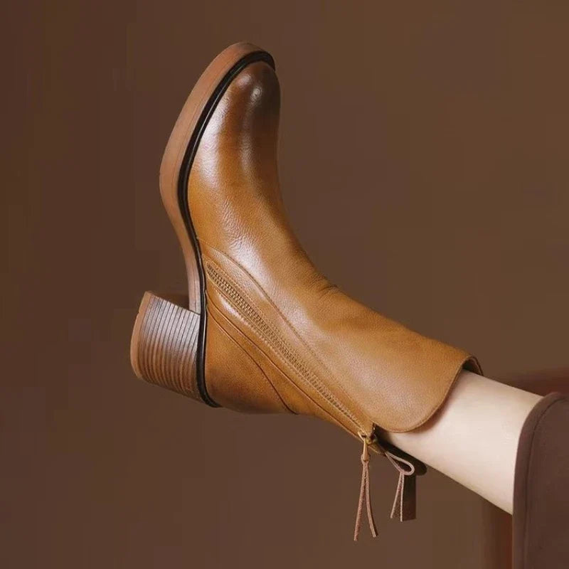 Brown leather ankle Boots, front view
