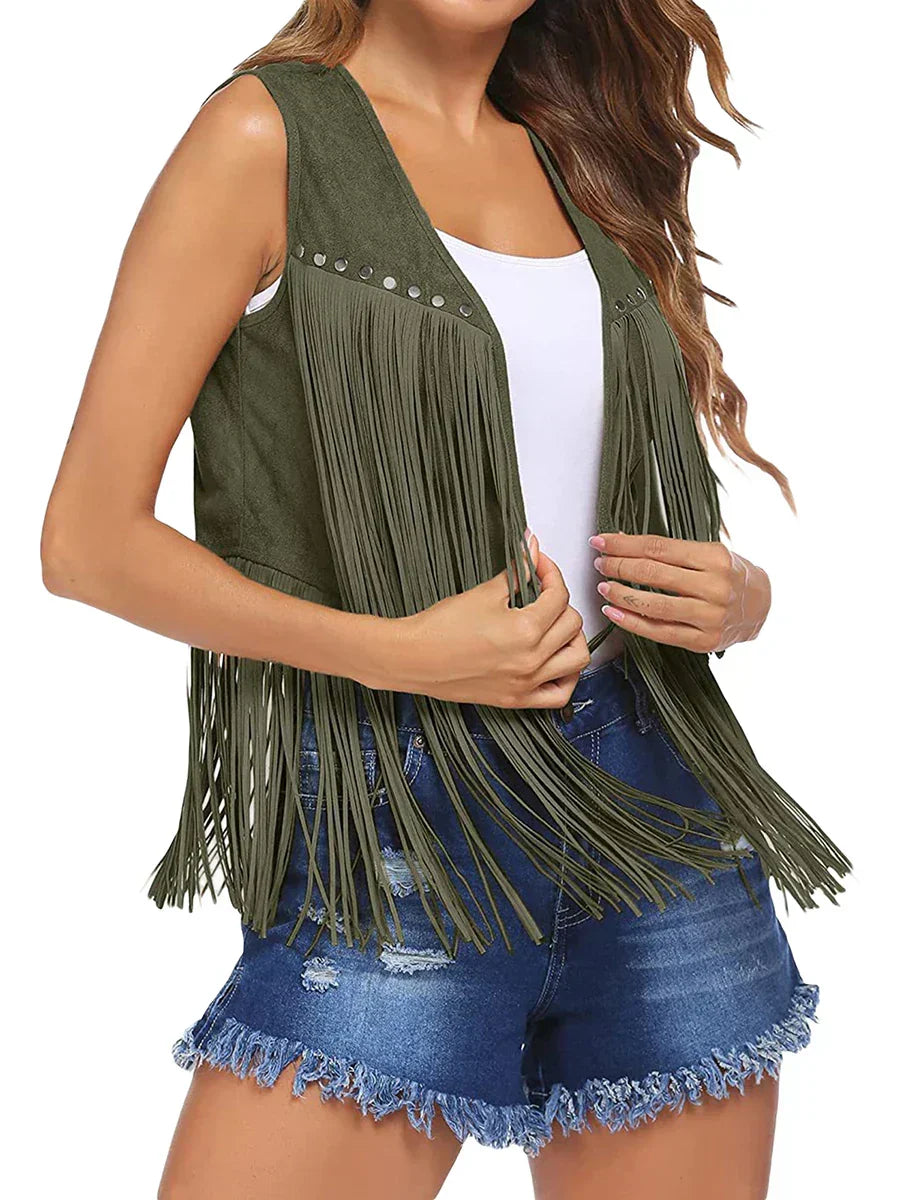 Brown fringe faux suede vest