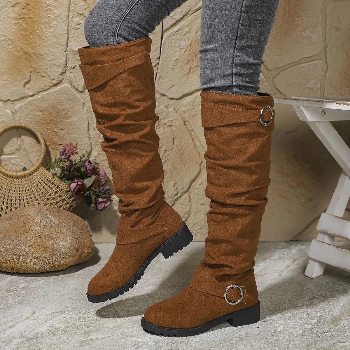 Light Brown slouchy knee-high Boots