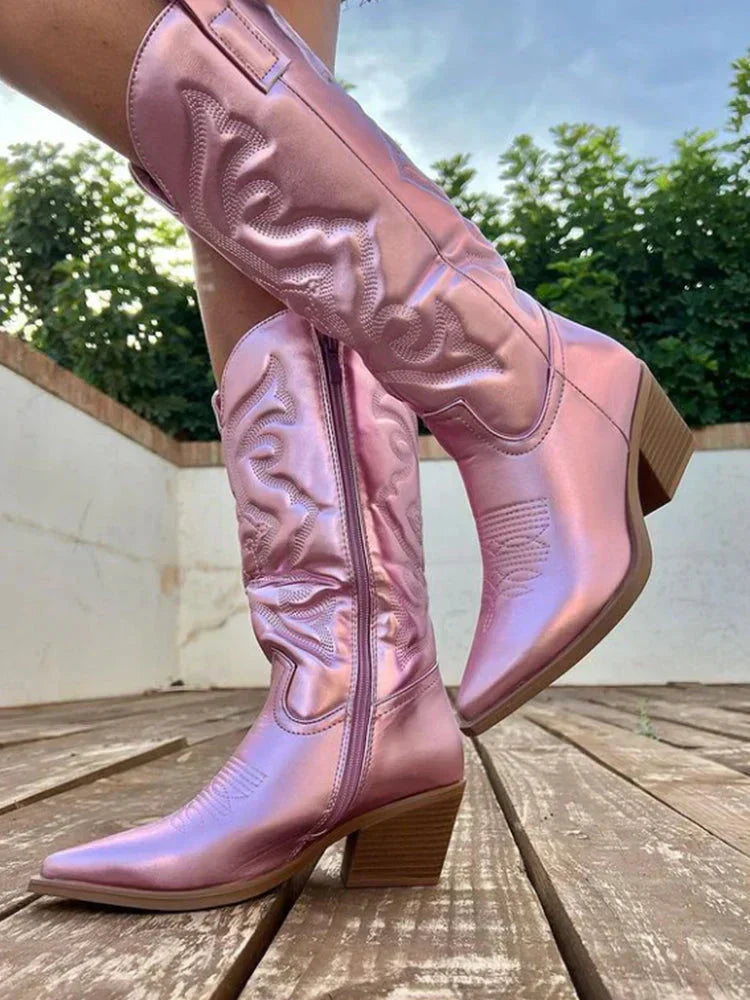 Pink metallic western cowboy Boots