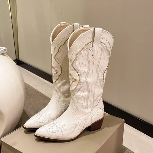 Beige western cowboy Boots, front view