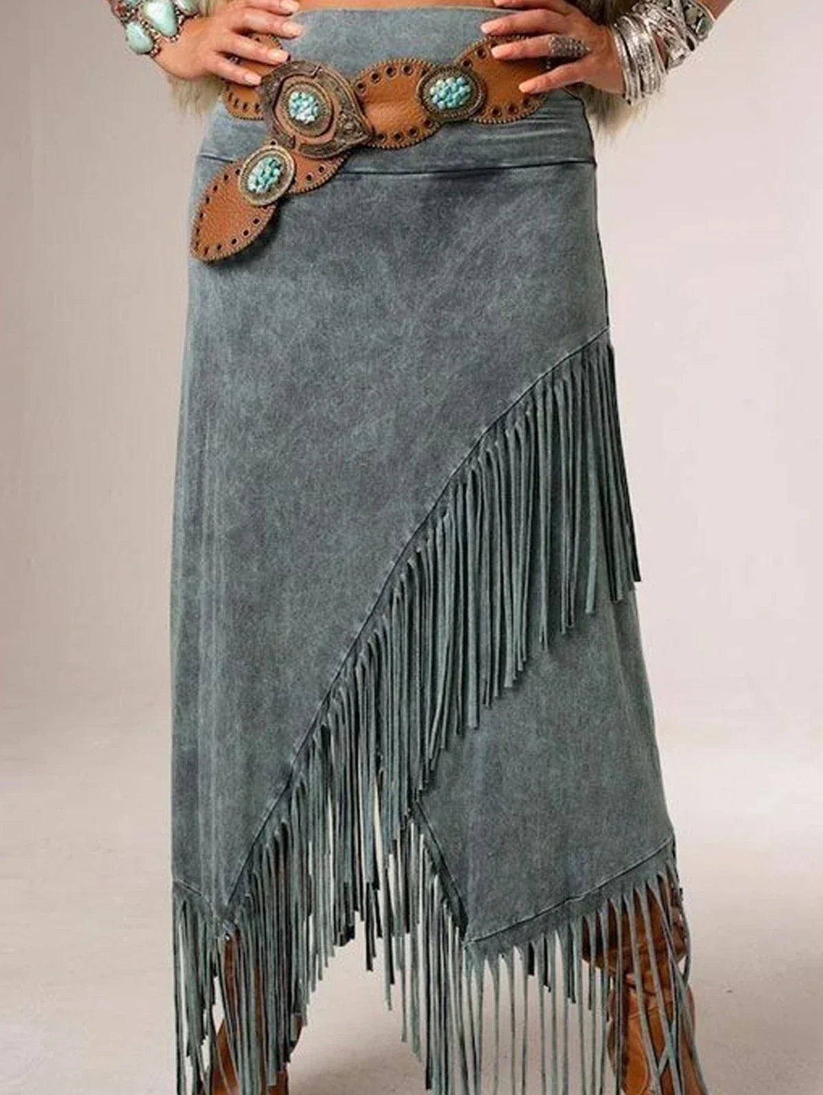 Gray Fringe Maxi Skirt