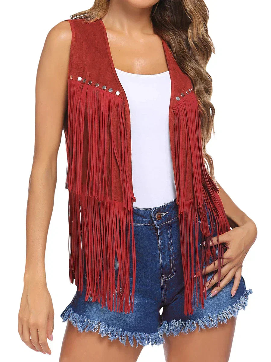 Brown fringe faux suede vest