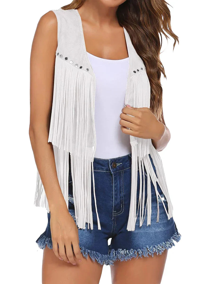 Brown fringe faux suede vest