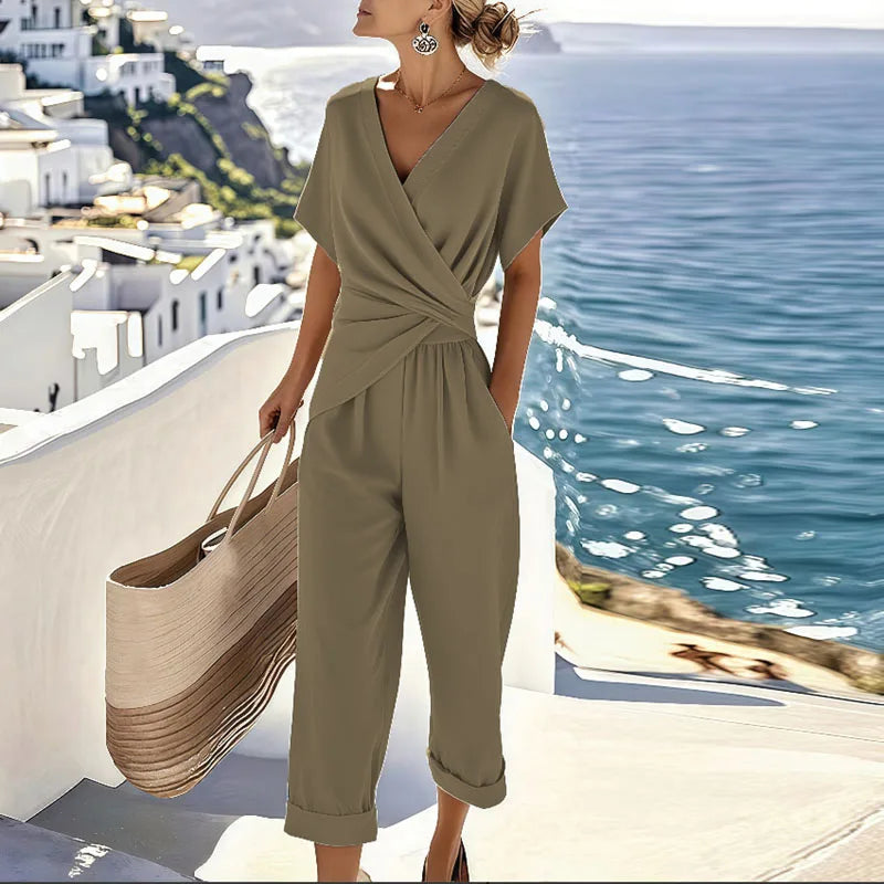 Elegant Summer Two-Piece Set with Wrap Top