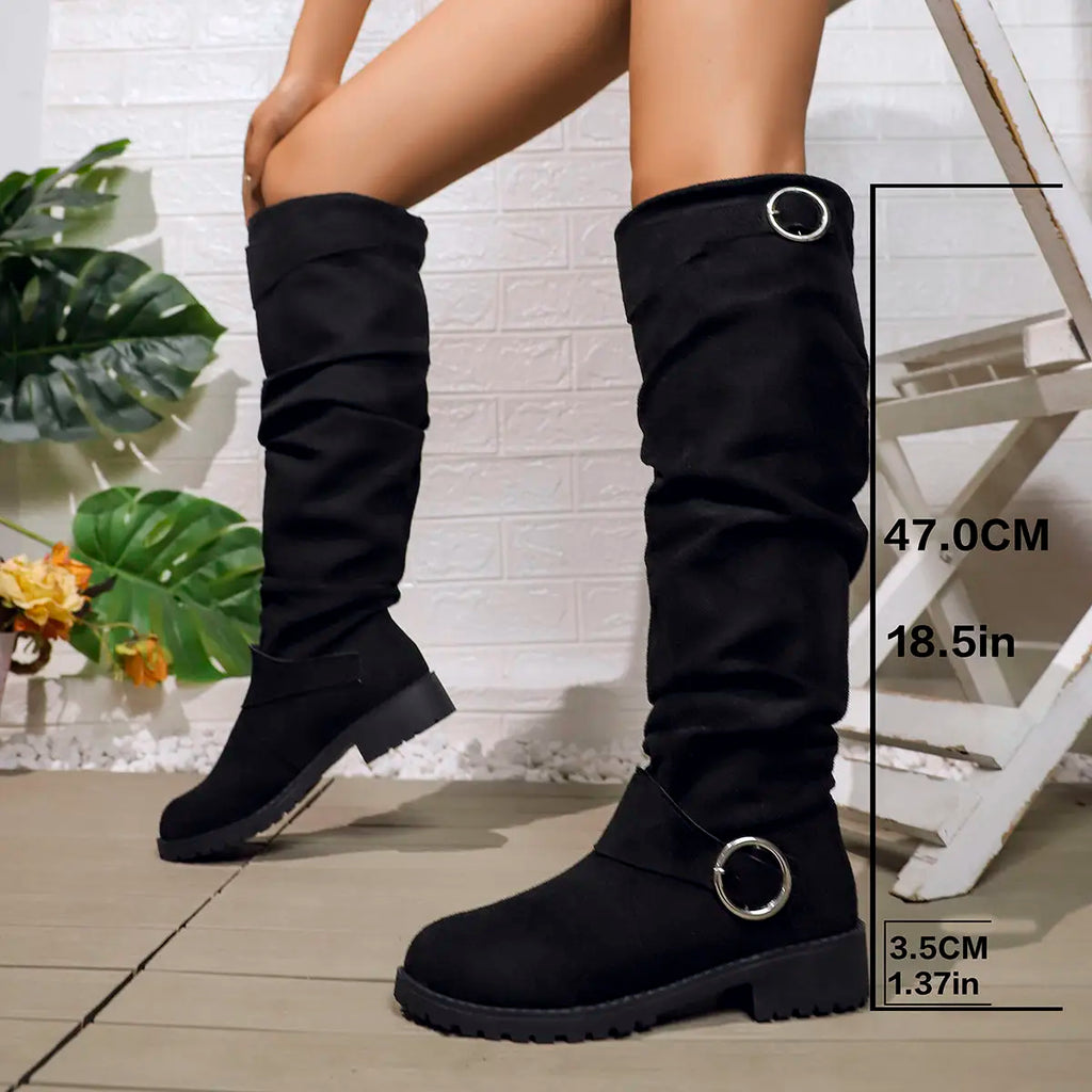 Black slouchy knee-high Boots
