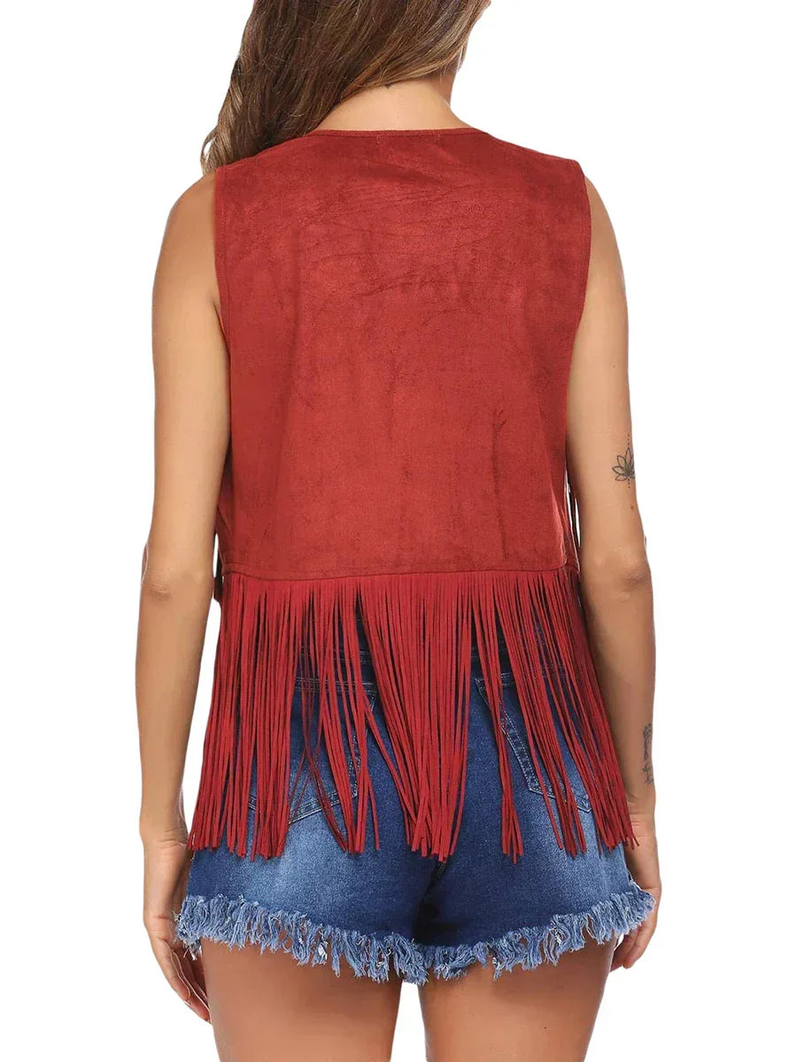 Brown fringe faux suede vest