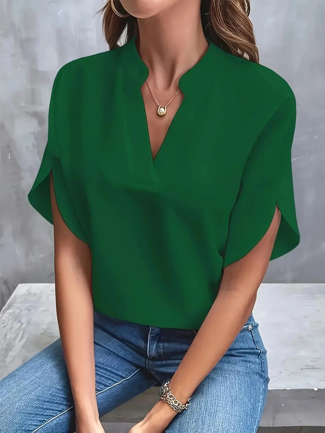 Elegant Split Sleeve V-Neck Blouse