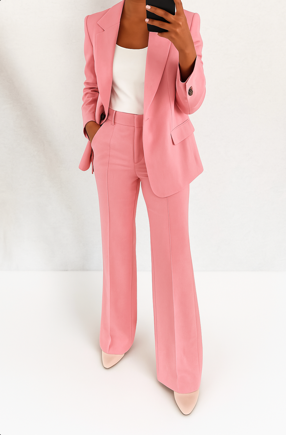Pink tailored blazer and trouser co-ord set