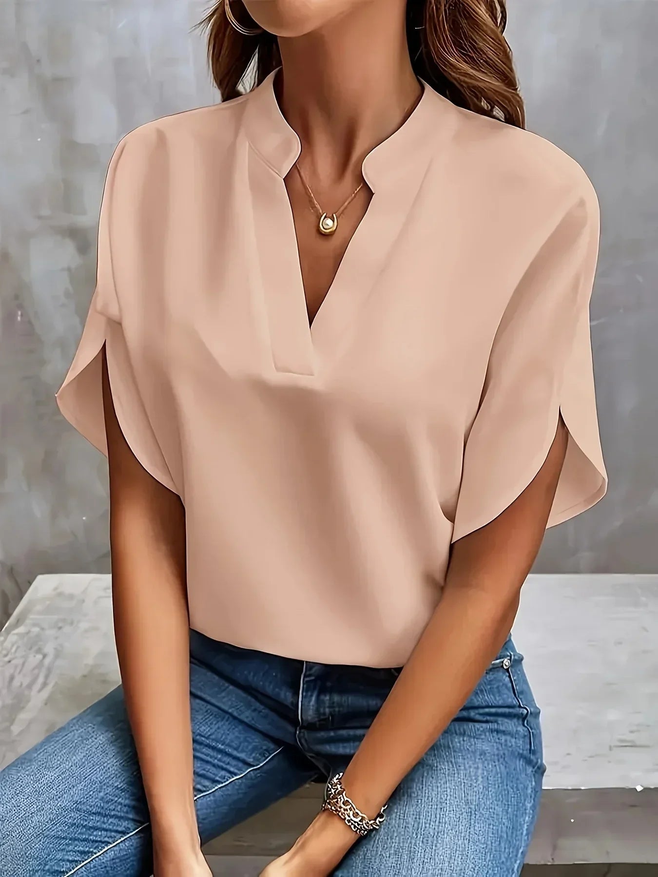 Elegant Split Sleeve V-Neck Blouse