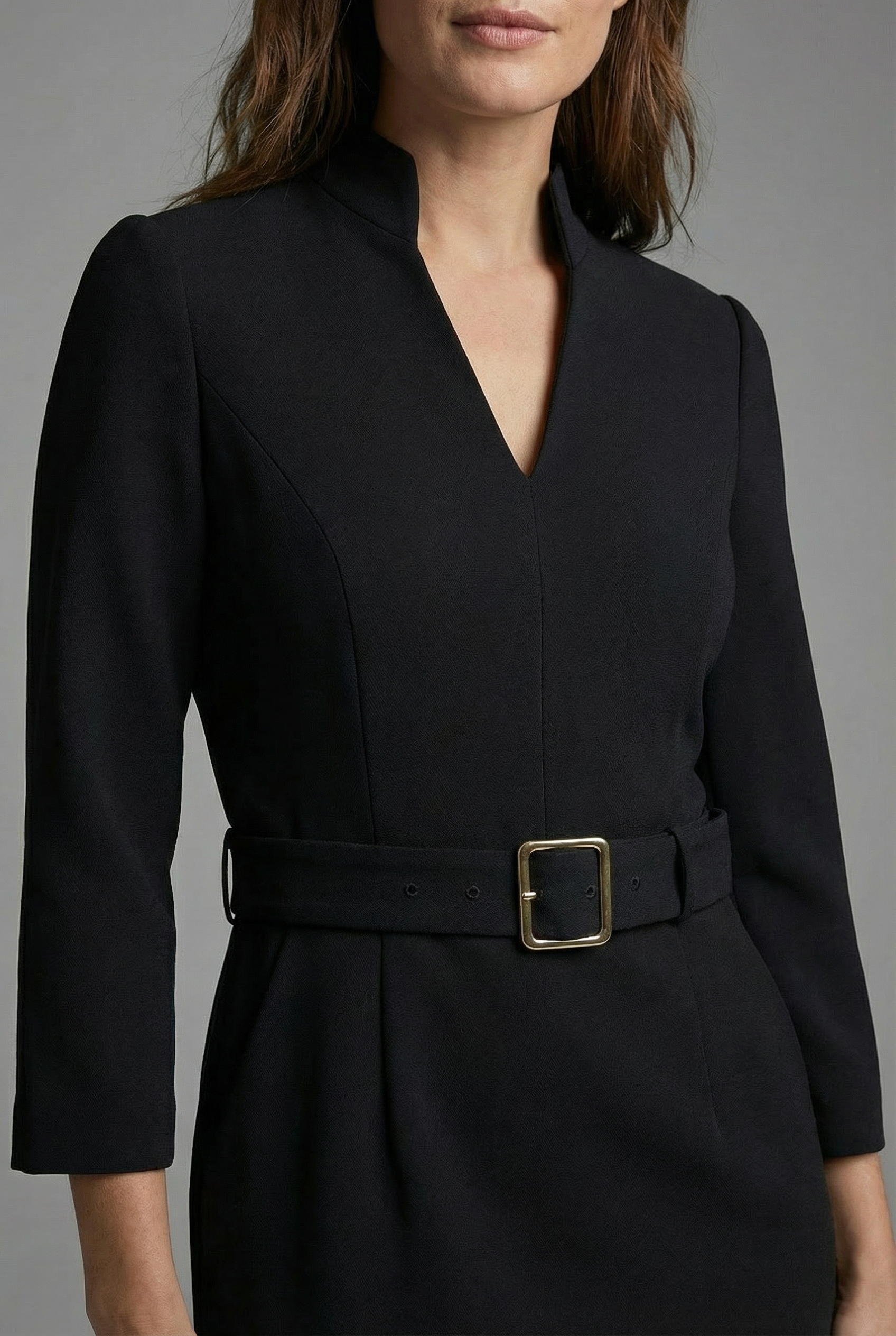 Women’s Black Long Sleeve Midi Dress with Belt