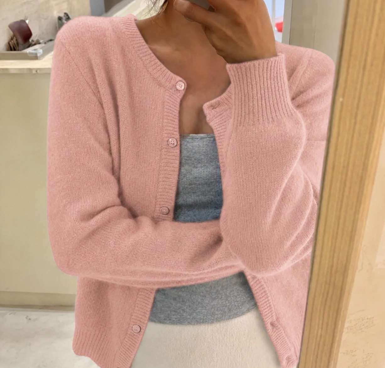 Gray Cashmere-feel Knit Cardigan