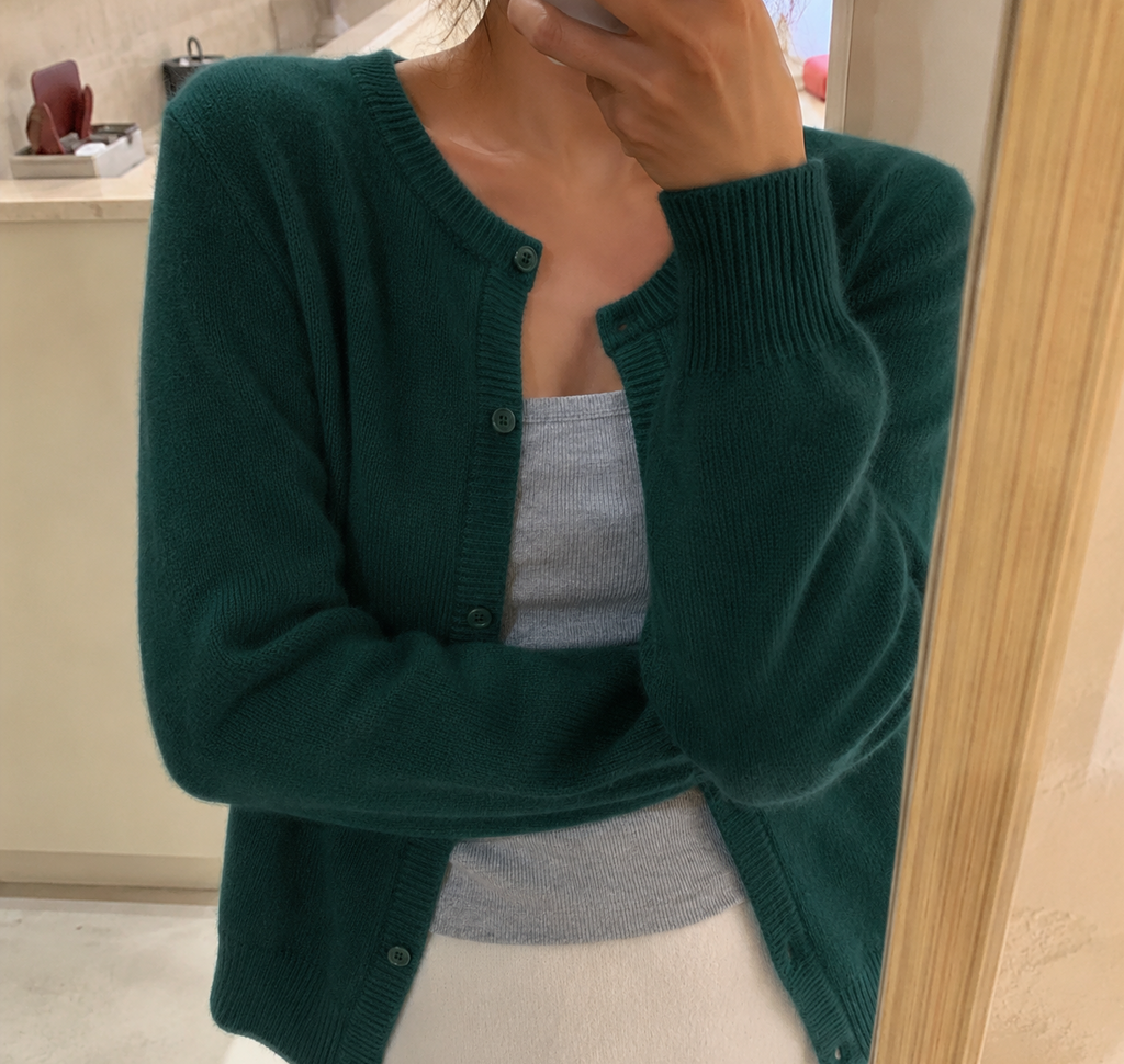 Gray Cashmere-feel Knit Cardigan