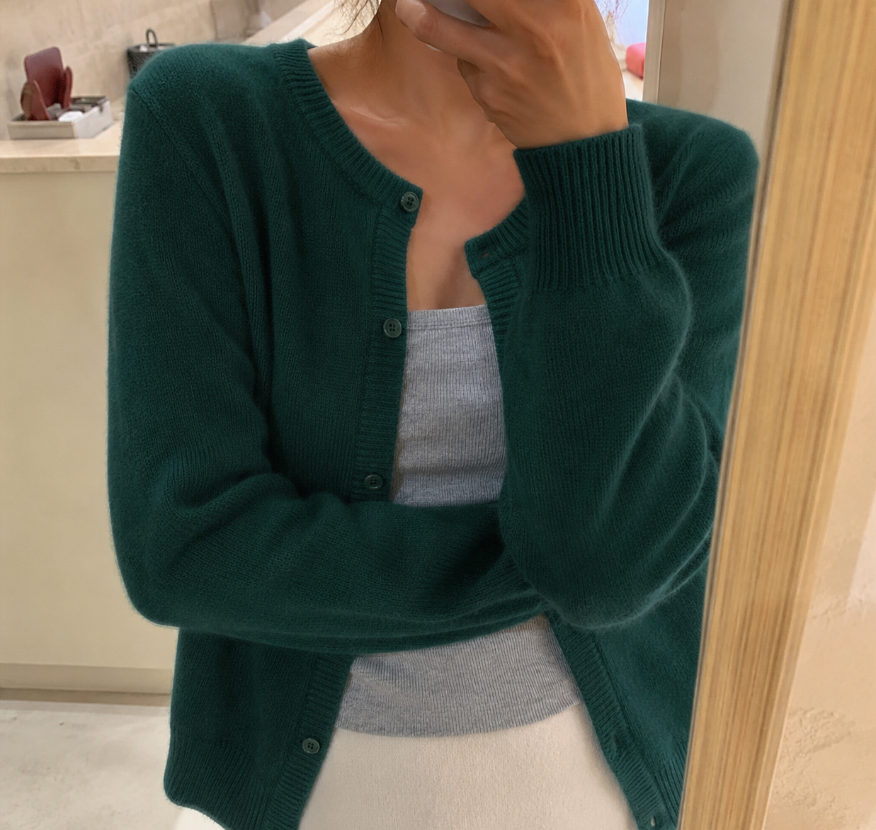 Gray Cashmere-feel Knit Cardigan
