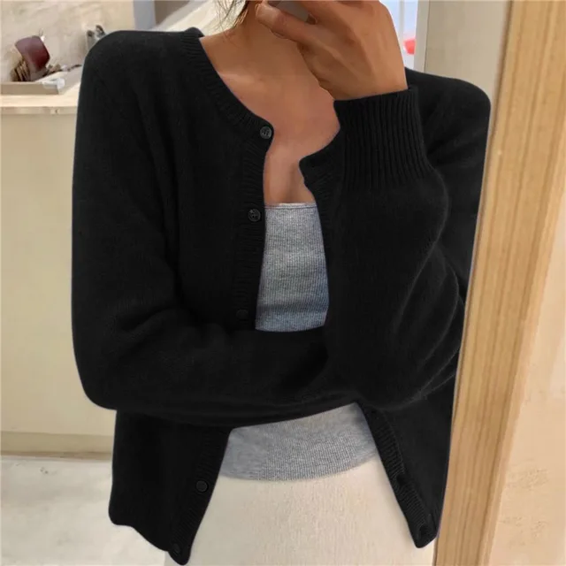 Gray Cashmere-feel Knit Cardigan