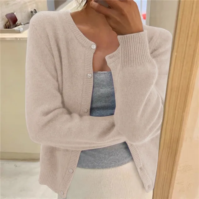 Gray Cashmere-feel Knit Cardigan