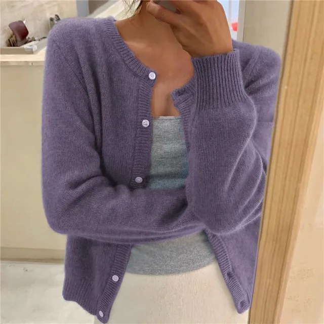 Gray Cashmere-feel Knit Cardigan
