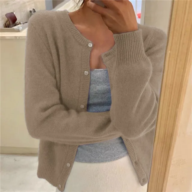 Gray Cashmere-feel Knit Cardigan