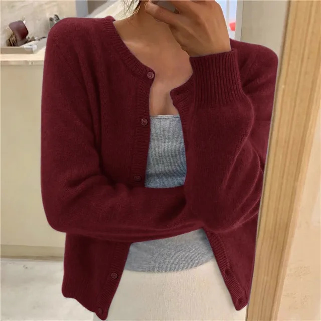 Gray Cashmere-feel Knit Cardigan