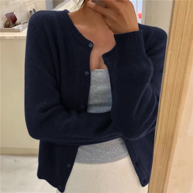 Gray Cashmere-feel Knit Cardigan