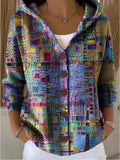 Artistic print button-front hoodie