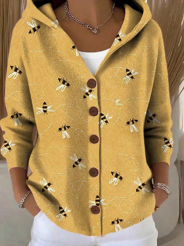 Artistic print button-front hoodie