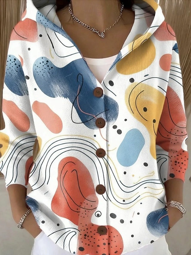 Artistic print button-front hoodie