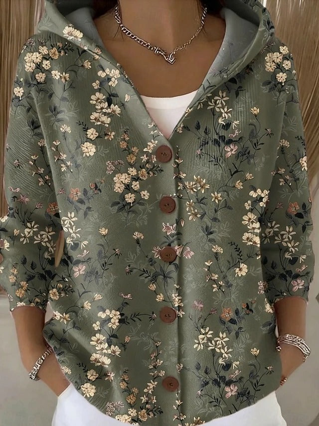 Artistic print button-front hoodie
