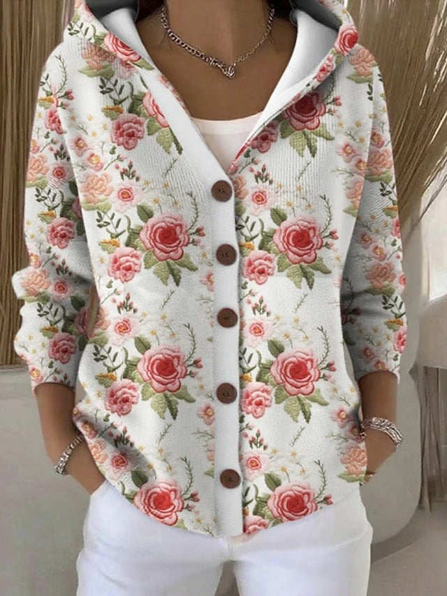 Artistic print button-front hoodie