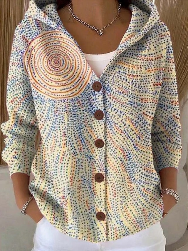 Multicolor artistic print button-front hoodie