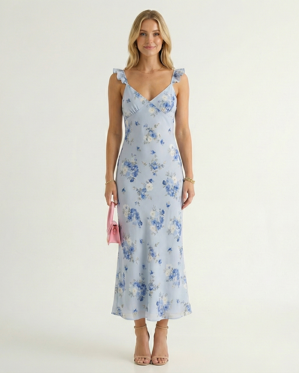 Floral Spaghetti Strap Backless Midi Dress