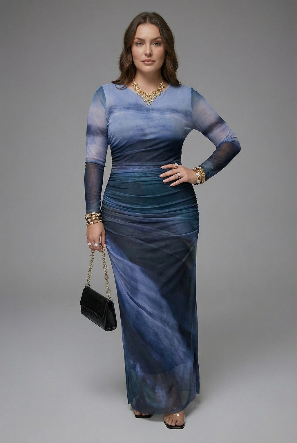 Women’s Tailored Long Sleeve Bodycon Maxi Dress