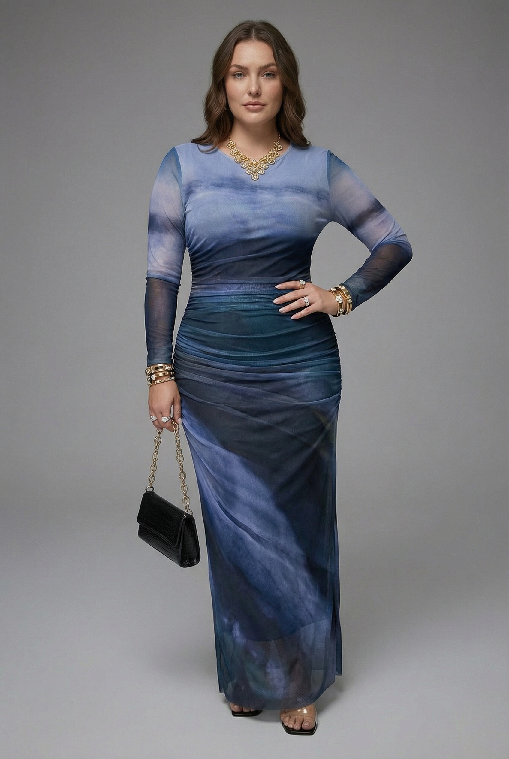 Women’s Tailored Long Sleeve Bodycon Maxi Dress