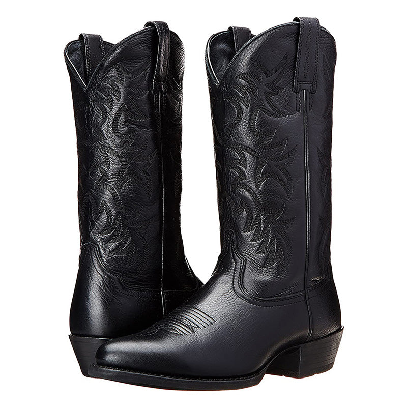 Black rugged western mid-calf Boots, front view
