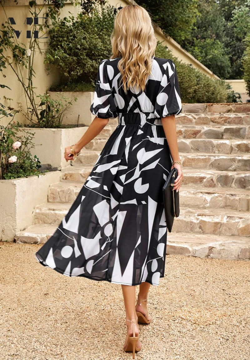 Floral Puff Sleeve Midi Dress Summer