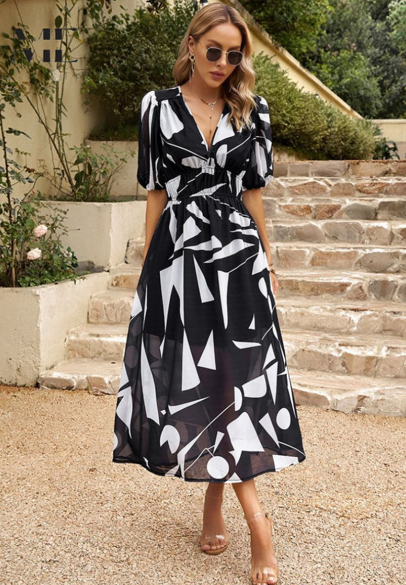 Floral Puff Sleeve Midi Dress Summer
