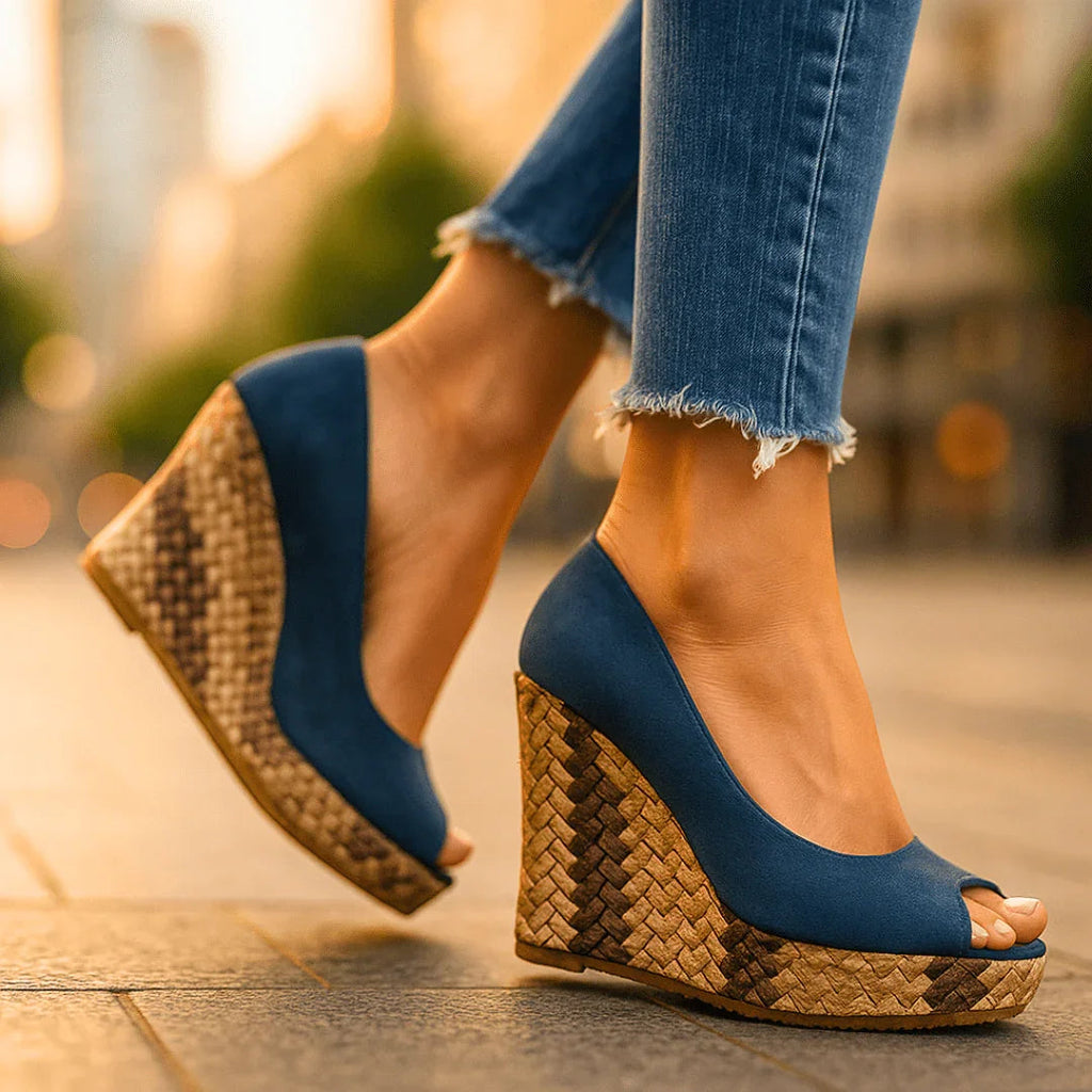 Blue snakeskin-print wedge Heels