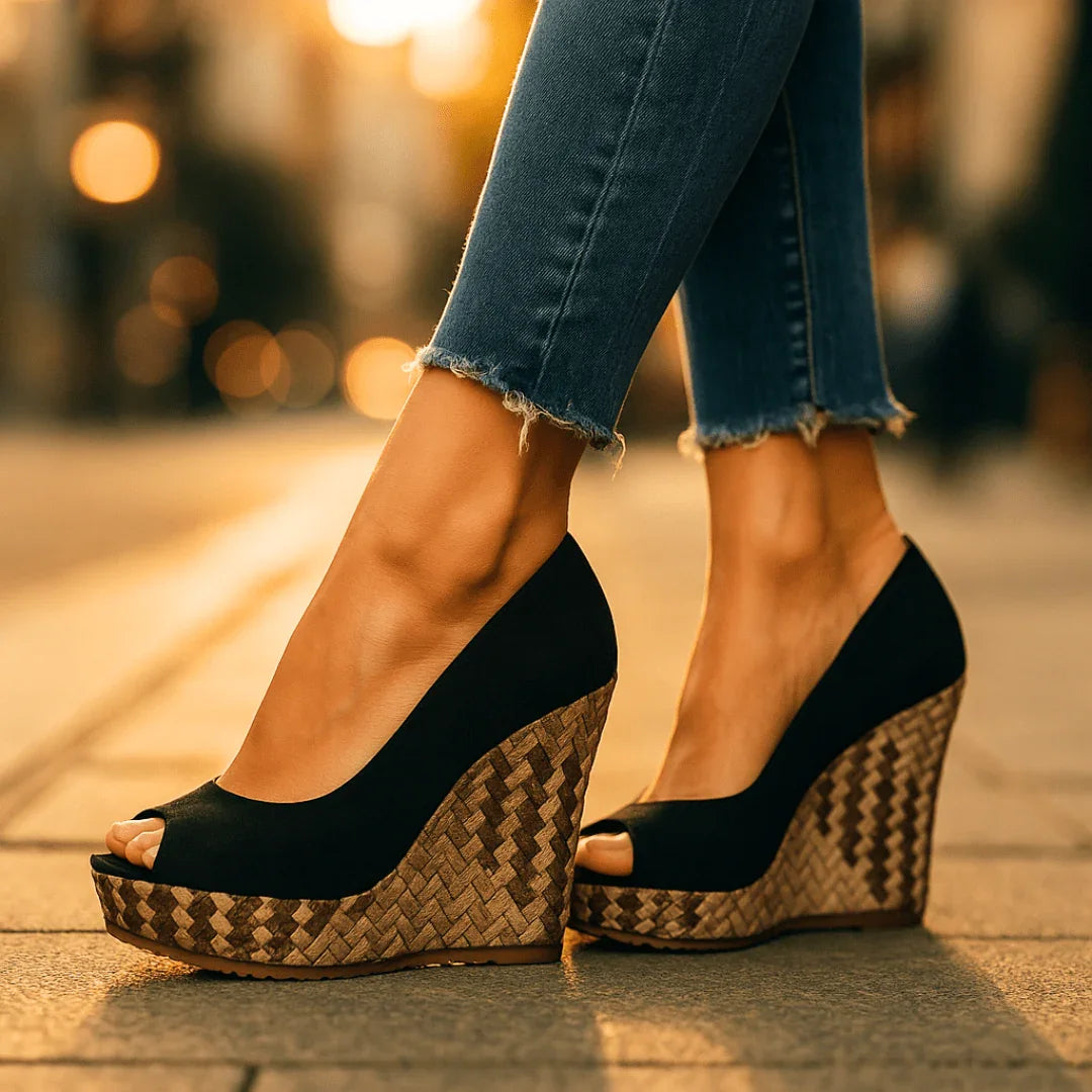 Black snakeskin-print wedge Heels