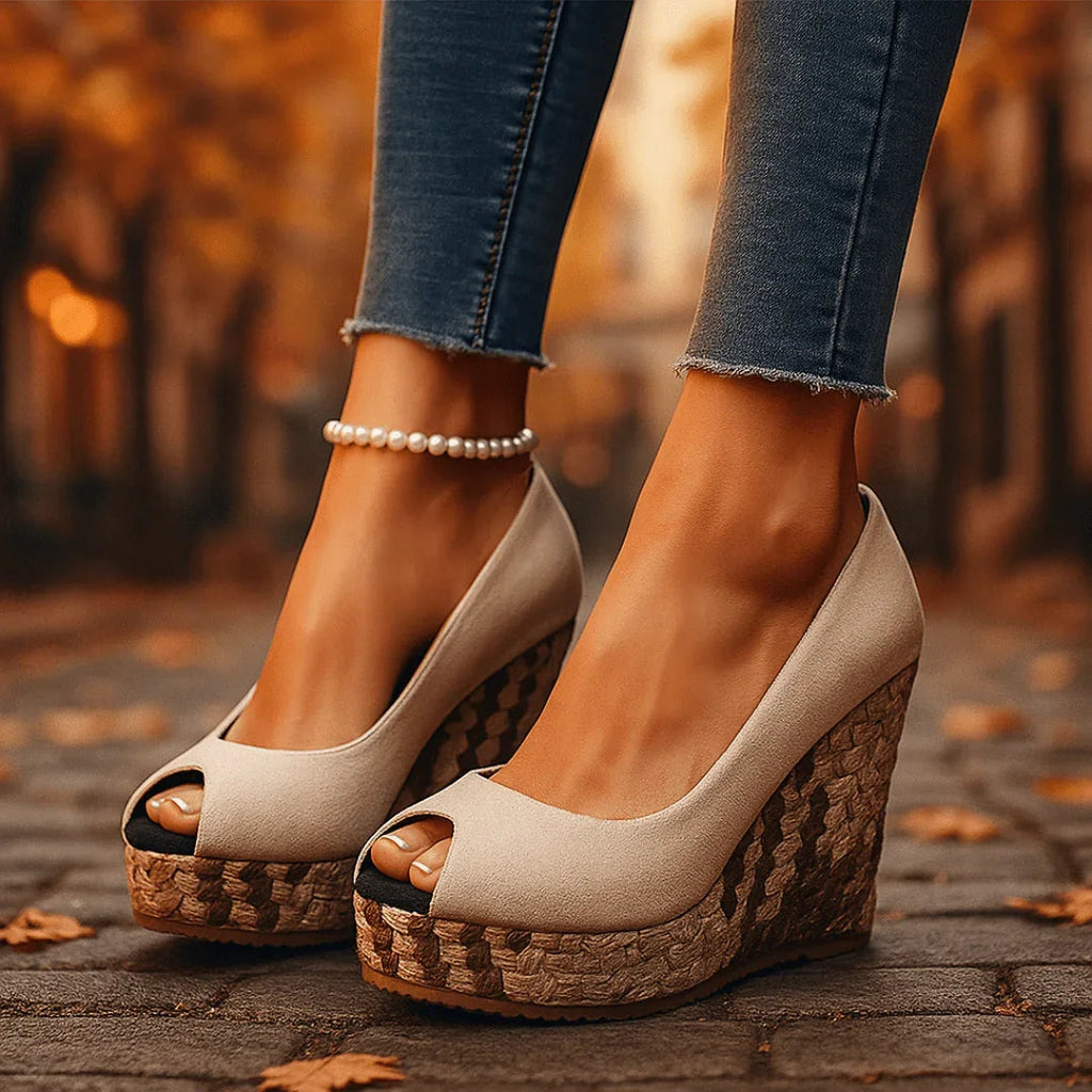 Beige snakeskin-print wedge Heels