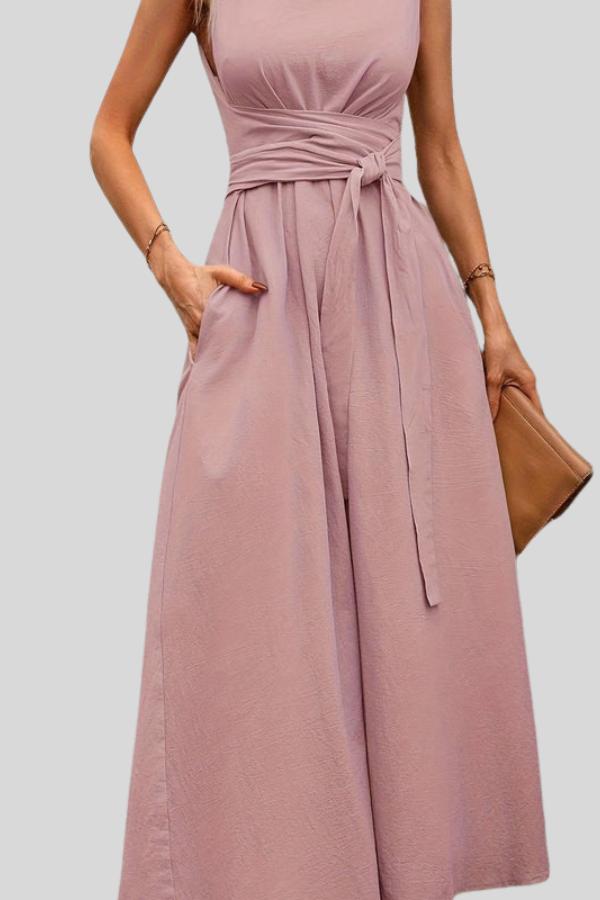 Casual Pleated Square-Neck Midi Dress