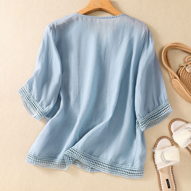 Lucia Cotton-Linen Summer Blouse