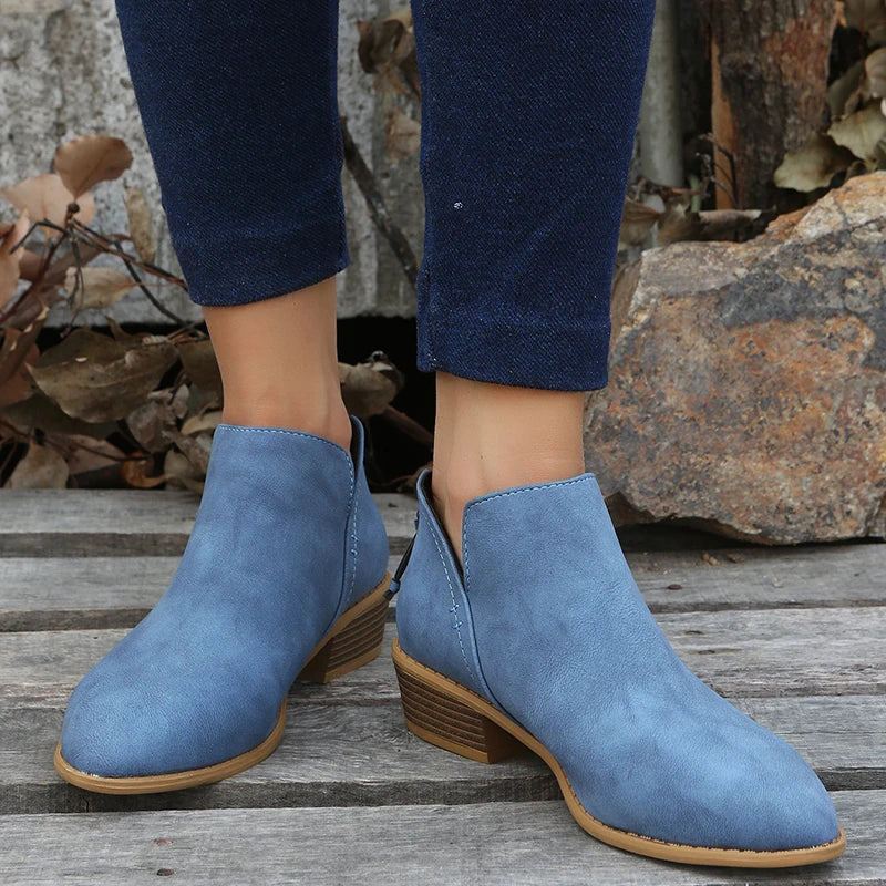 Khaki sleek block heel Boots, front view