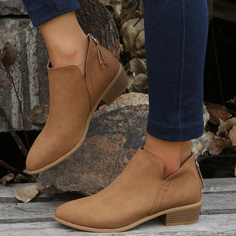 Beige sleek block heel Boots