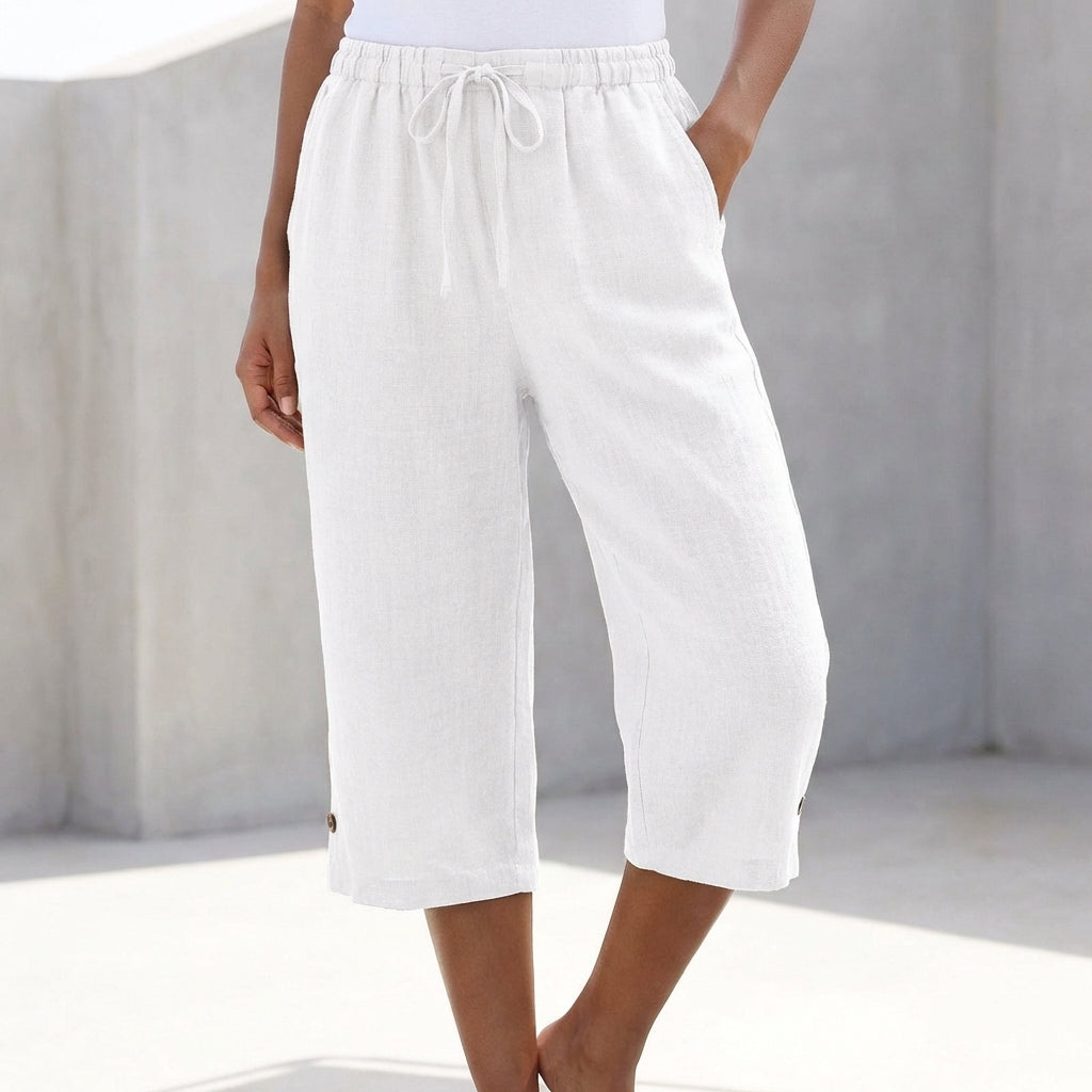 Relaxed-Fit Calf-Length Pants with Drawstring Waist and Pocket Details