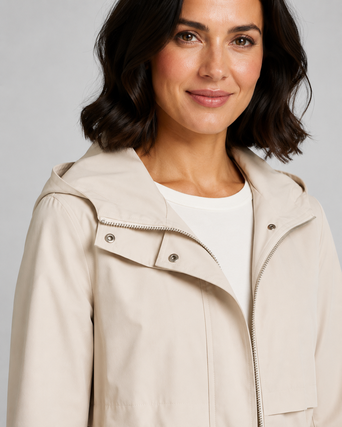 Beige Hooded Windbreaker Coat