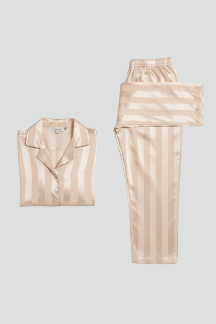 Women’s Satin Pyjama Set with Button-Down Shirt and Straight-Leg Pants