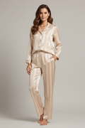 Women’s Satin Pyjama Set with Button-Down Shirt and Straight-Leg Pants