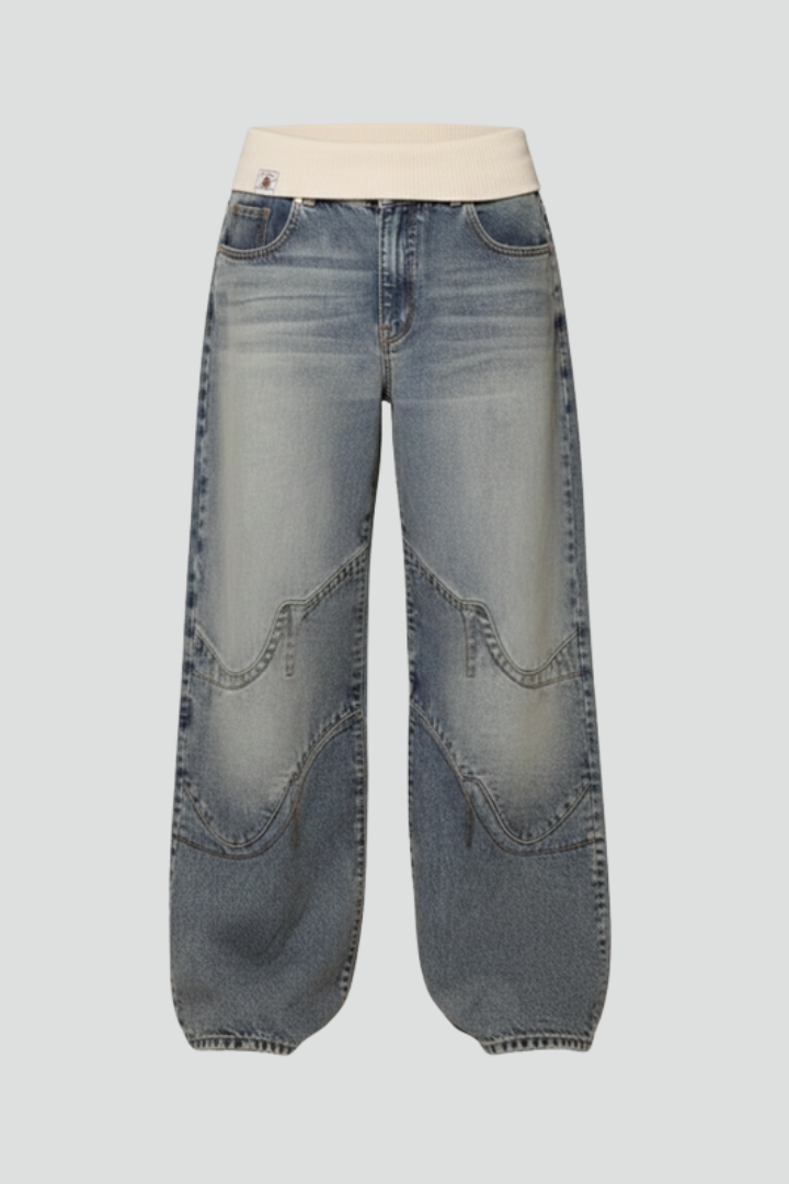 Light Blue baggy wide-leg denim Pants, front view