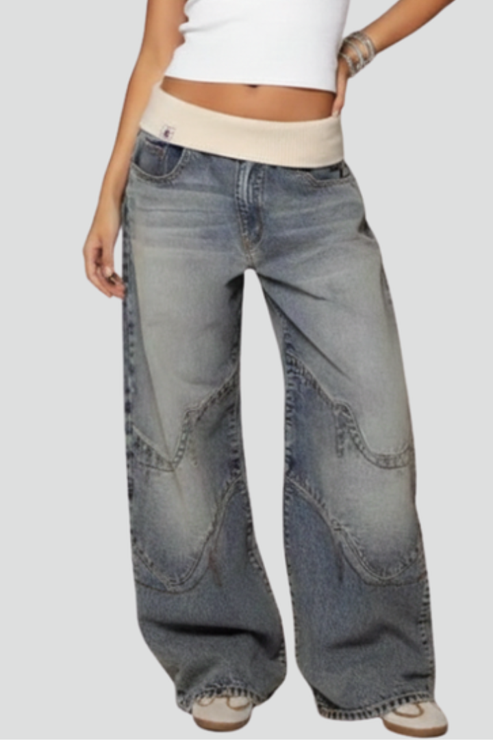 Light Blue baggy wide-leg denim Pants