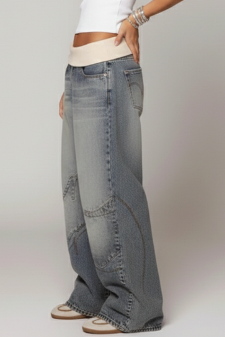 Light Blue baggy wide-leg denim Pants